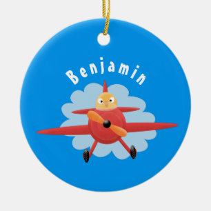 Ornamento De Cerâmica Ilustração de desenho animado de avião vermelho