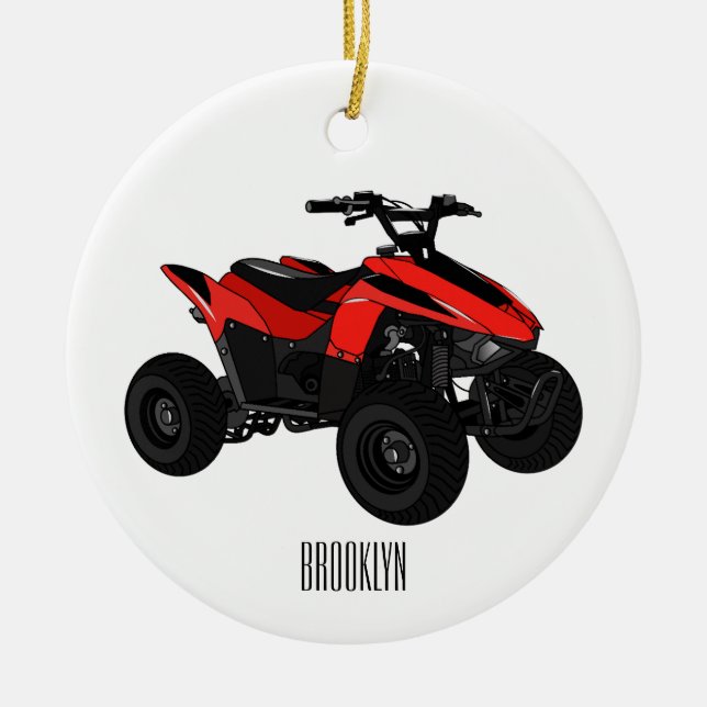 Ornamento De Cerâmica Ilustração de desenho animado de bicicleta atv (Frente)