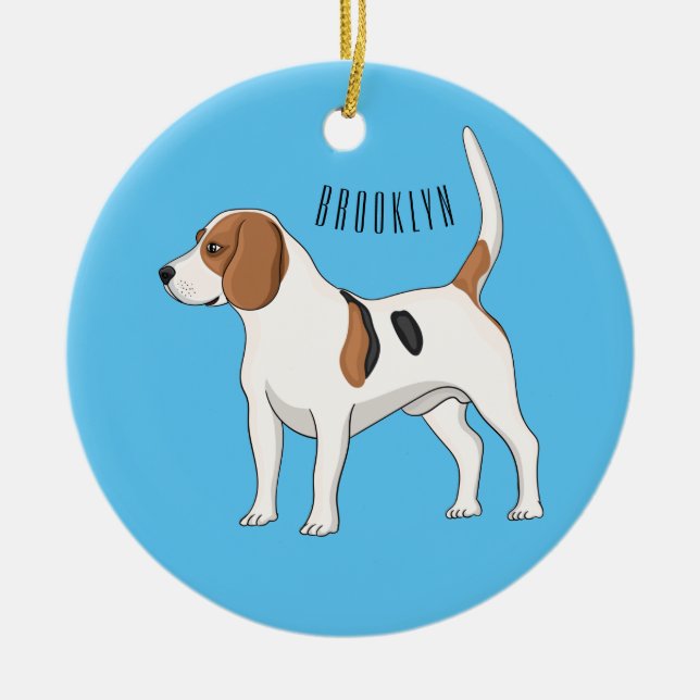 Ornamento De Cerâmica Ilustração de desenho animado de cachorro Beagle (Frente)