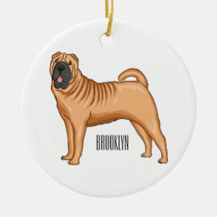 Ornamento De Cerâmica Ilustração de desenho animado de cão Shar-Pei chin