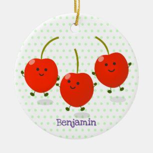 Ornamento De Cerâmica Ilustração de desenho animado de cerejas vermelh