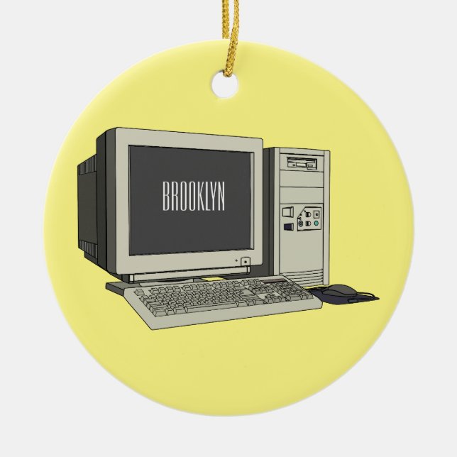 Ornamento De Cerâmica Ilustração de desenho animado de computador (Frente)