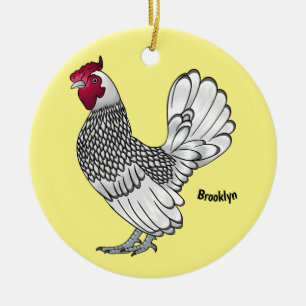 Ornamento De Cerâmica Ilustração de desenho animado de frango Sebright