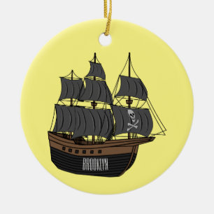 Ornamento De Cerâmica Ilustração de desenho animado de navio pirata
