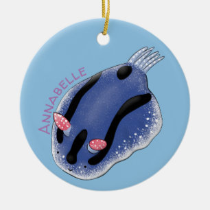 Ornamento De Cerâmica Ilustração de desenho animado de nudibranch azul