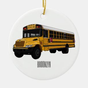 Ornamento De Cerâmica Ilustração de desenho animado de ônibus escolar