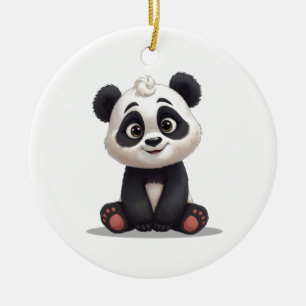 Ornamento De Cerâmica Ilustração de Desenho Animado de Panda Sentado