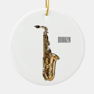 Ornamento De Cerâmica Ilustração de desenho animado de saxofone