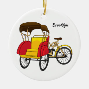 Ornamento De Cerâmica Ilustração de desenho animado do rickshaw Pedica