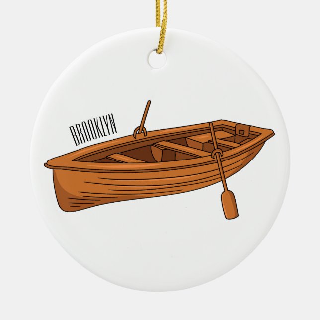 Ornamento De Cerâmica Ilustração de desenho animado em Rowboat (Frente)