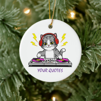 Ornamento De Cerâmica Ilustração de DJ Gato Desenho Animado – Amante de