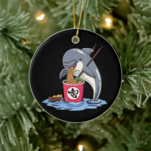 Ornamento De Cerâmica Ilustração de Golfinho Comendo Ramen