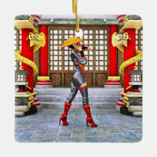 Ornamento De Cerâmica Ilustração de Guerreira Asiática Fantasia Samurai