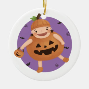 Ornamento De Cerâmica Ilustração de Halloween: Menina de Abóbora