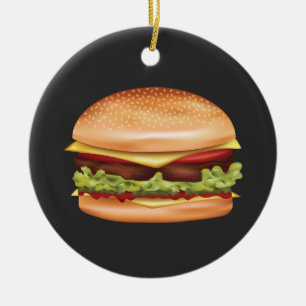 Ornamento De Cerâmica Ilustração de Hambúrguer Fast Food com Texto Perso