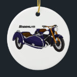 Ornamento De Cerâmica Ilustração de motocicleta roxa Sidecar<br><div class="desc">Junte-se à equipe de motocicleta com esta moto de carro roxo divertida. Desenhado no estilo de ilustração divertido.</div>
