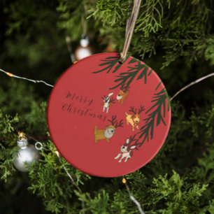 Ornamento De Cerâmica Ilustração de Natal de Cães Rena Filhotes