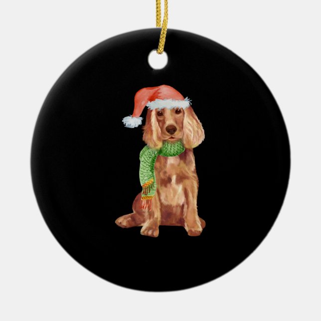 Ornamento De Cerâmica Ilustração de natal de Cocker spaniel (Frente)
