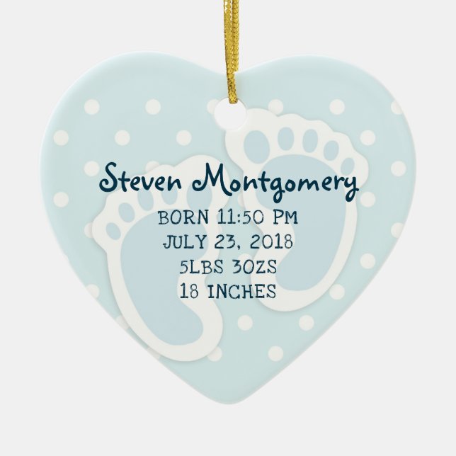 Ornamento De Cerâmica Ilustração de Pés do Menino Azul Bonito (Frente)