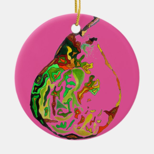 Ornamento De Cerâmica Ilustração de pop de de fruta de pintura de pera (Frente)