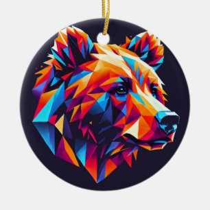 Ornamento De Cerâmica Ilustração de Urso Geométrico Vibrante