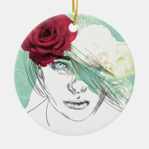 Ornamento De Cerâmica Ilustração de vintage flower girl