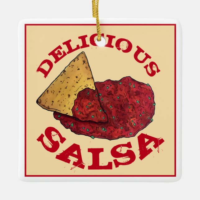 Ornamento De Cerâmica Ilustração Deliciosa de Chips Salsa Tortilla (Frente)