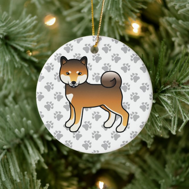 Ornamento De Cerâmica Ilustração do Cão de Cartoon Shiba Inu Red Sesame (Árvore)