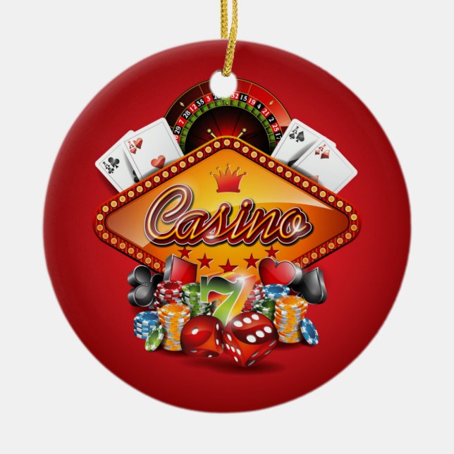 Ornamento De Cerâmica Ilustração do casino com elementos de jogo (Frente)