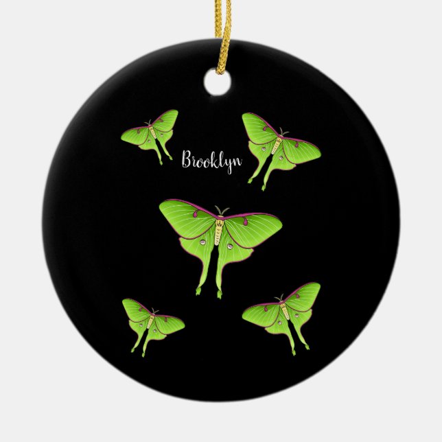 Ornamento De Cerâmica Ilustração do desenho animado de Luna Moth (Frente)