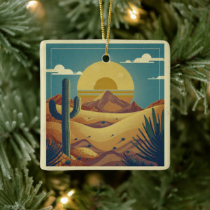 Ornamento De Cerâmica Ilustração do Deserto em Estilo Retro Boho Vintage