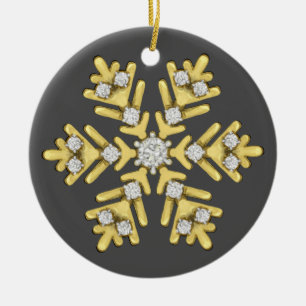 Ornamento De Cerâmica ilustração do floco de neve de diamante dourado