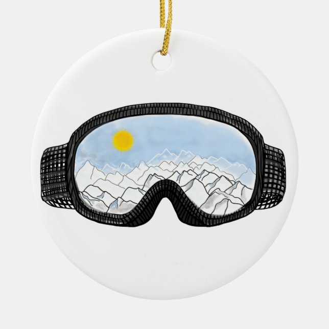 Ornamento De Cerâmica Ilustração do Modo Montanha Ski Goggles (Frente)