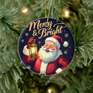 Ornamento De Cerâmica Ilustração do Papai Noel Alegre e Radiante Seguran
