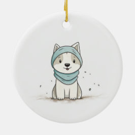 Ornamento De Cerâmica Ilustração do Rouco Cozy - Puppy Adorável em Scarf