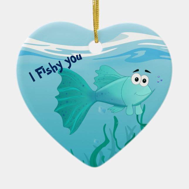 Ornamento De Cerâmica Ilustração dos peixes do Guppy (Frente)