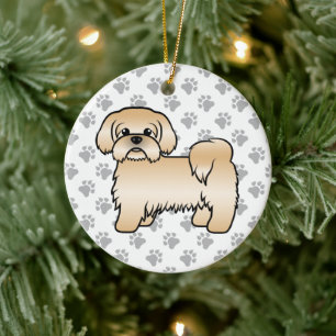 Ornamento De Cerâmica Ilustração Dourada do Cão de Cartoon Shih Tzu Cute