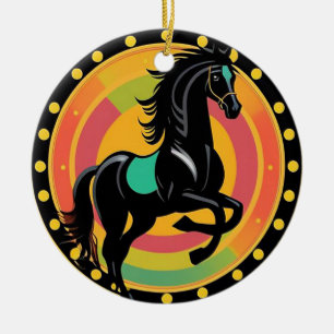 Ornamento De Cerâmica Ilustração Estilizada de um Cavalo Preto