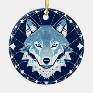 Ornamento De Cerâmica Ilustração Geométrica de um Lobo