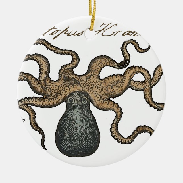 Ornamento De Cerâmica Ilustração Octopus Kraken Vintage (Frente)