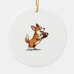 Ornamento De Cerâmica Ilustração Retro Desportiva de Cão de Futebol Corg