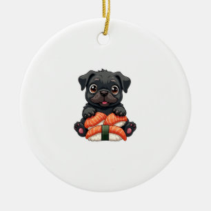 Ornamento De Cerâmica Ilustração Vetorial de Sushi de Pug Preto Fofo Vin
