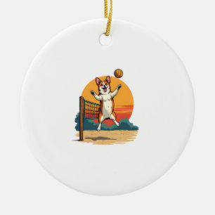 Ornamento De Cerâmica Ilustração Vetorial de Volei de Praia Corgi Vintag