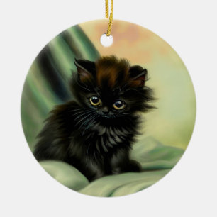 Ornamento De Cerâmica Ilustração Vintage Black Kitten