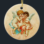 Ornamento De Cerâmica Ilustração Vintage Ephemera Angel Cherubs<br><div class="desc">Ornamento com um par de querubim anjinho doce com asas brancas e macia e vestida em roupas diafanosas. Um sussurrando silenciosamente no outro ouvido. Preparado para uma antiga vintage com o passado.</div>
