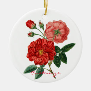 Ornamento De Cerâmica Ilustração Vintage Rosa Vermelha Thunder_Cove