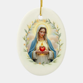 Ornamento De Cerâmica Imaculado Coração de Maria Paz e Bênçãos de Deus