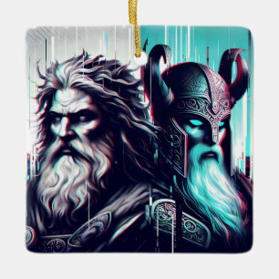 Ornamento De Cerâmica image of the gods zeus and odin togethe