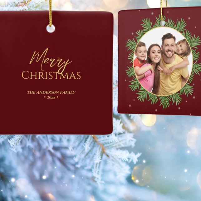 Ornamento De Cerâmica Imagem Botânica de Natal Vermelho Elegante Burgund (Criador carregado)