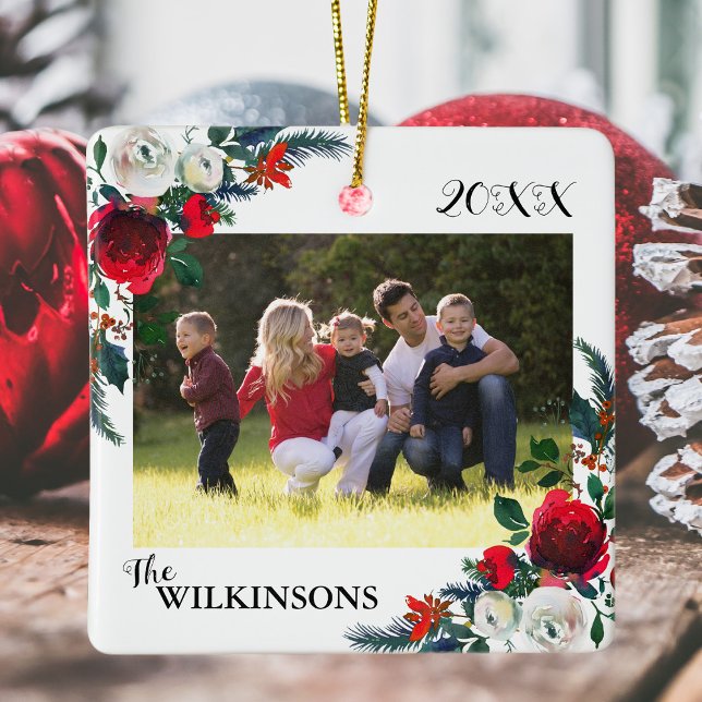 Ornamento De Cerâmica Imagem da Família Floral de Natal (Criador carregado)